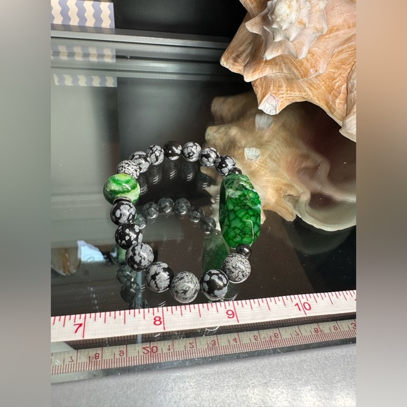 SNOW OBSIDIAN + AGATES NATURAL STONES  BRACELET size 7” - Picture 8 of 14